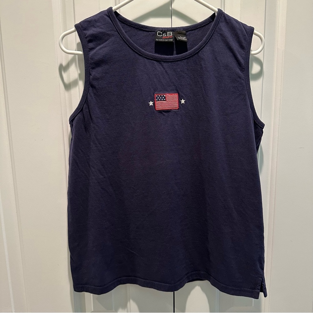 C & B Sport Navy Blue Flag Tank Top L